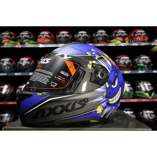 AXXIS - DRAKEN S < BOMBS B7 MATT BLUE > FULL FACE MOTORCYCLE HELMET ROAD