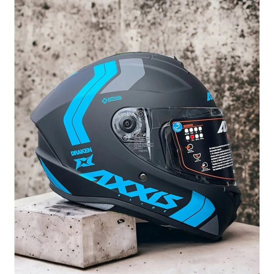 AXXIS - DRAKEN S < SLIDE B7 MATT FLURO BLUE > FULL FACE MOTORCYCLE HELMET ROAD