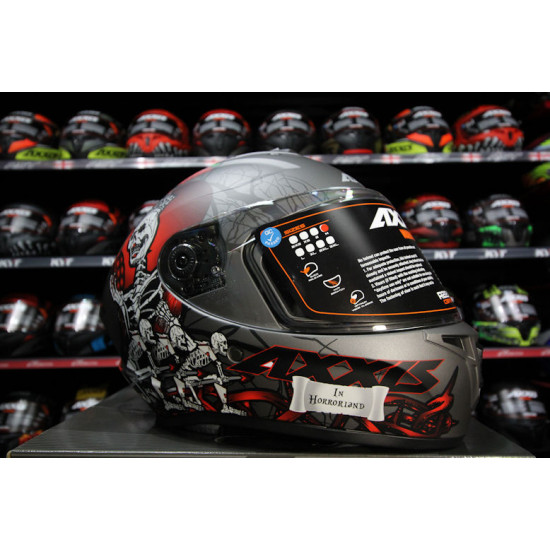 AXXIS - DRAKEN S < HORRORLAND MATT TITANIUM> FULL FACE MOTORCYCLE HELMET ROAD