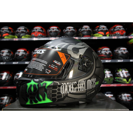 AXXIS - DRAKEN S < MAORI DEVIL B6 MATT GREEN > FULL FACE MOTORCYCLE HELMET ROAD