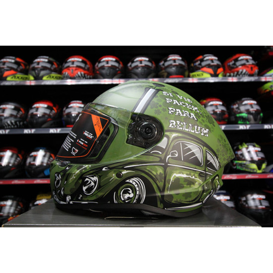 AXXIS - DRAKEN S < IRON PEACE C6 MATT GREEN > FULL FACE MOTORCYCLE HELMET ROAD