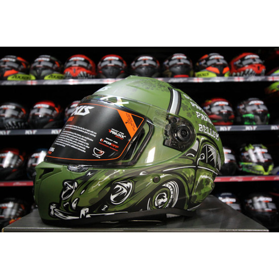 AXXIS - DRAKEN S < IRON PEACE C6 MATT GREEN > FULL FACE MOTORCYCLE HELMET ROAD