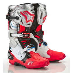 ALPINESTARS TECH 10 LIMITED EDITION LE VISION < BLACK WHITE SILVER RED FLURO > OFF ROAD DIRT BIKE BOOTS
