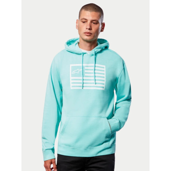 ALPINESTARS "ARTIFACT HOODIE" CASUAL SWEATSHIRT JUMPER < LIGHT AQUA / TEAL / TIFFANY COLOUR > USA / AMERICAN FLAG LOGO