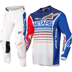 ALPINESTARS 2022 RACER COMPASS MX OFF ROAD GEAR SET < OFF WHITE RED FLURO BLUE > PANT & JERSEY COMBO