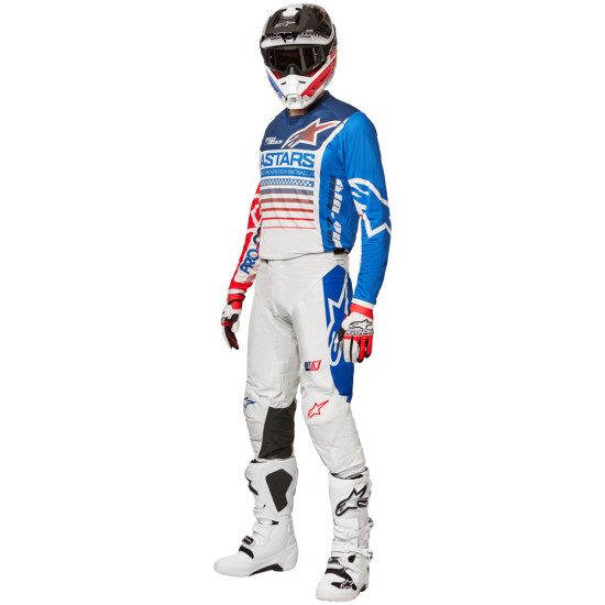 ALPINESTARS 2022 RACER COMPASS MX OFF ROAD GEAR SET < OFF WHITE RED FLURO BLUE > PANT & JERSEY COMBO