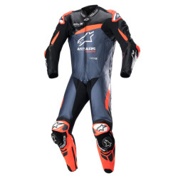 ALPINESTARS GP PLUS V4 1-PIECE MOTORCYCLE LEATHER RACE TRACK DAY SUIT - BLACK FLURO RED DARK BLUE < 1PC >