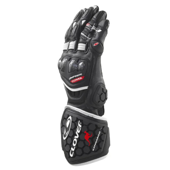 CLOVER RS-9 KANGAROO LEATHER RACE TRACK GLOVES ( BLACK / WHITE )