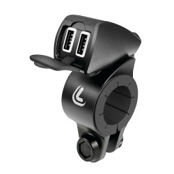 LAMPA TREK DOUBLE ( TWIN PORTS ) USB HANDLEBAR CHARGER < FOR YOUR MOTORCYCLE OR SCOOTER > - 12/24Volt