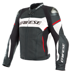 DAINESE RACING 3 D-AIR PERFORATED LEATHER JACKET BLACK WHITE LAVA RED