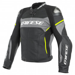 DAINESE RACING 3 D-AIR PERFORATED LEATHER JACKET BLACK GREY GRAY FLURO YELLOW