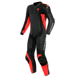 DAINESE ASSEN 2 1 PIECE PERFORATED LEATHER RACE SUIT < BLACK BLACK FLURO RED BLACK FLURO RED >