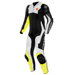 DAINESE ASSEN 2 1 PIECE PERFORATED LEATHER RACE SUIT < BLACK WHITE FLURO YELLOW >