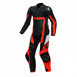 DAINESE GEN-Z JUNIOR (KIDS) LEATHER 1 PIECE PERFORATED LEATHER RACE SUIT < BLACK FLURO RED BLACK >