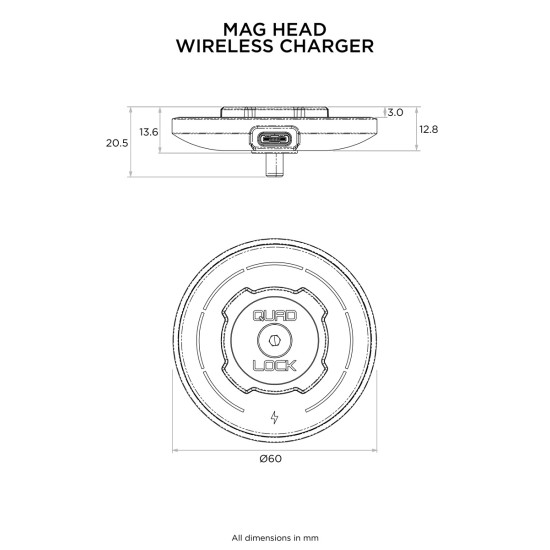 QUAD LOCK MAG Wireless Charging Head (Car or Desk = indoor)
