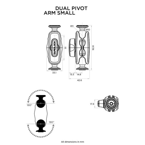 QUAD LOCK 360 Arm - Dual Pivot < SMALL > (51mm / 2") (FOR USE WITH RAM® MOUNTS USA ALSO)