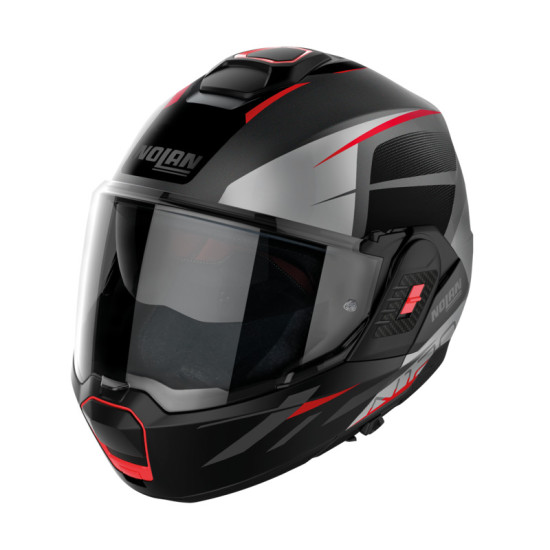 NOLAN N120-1 "FLIP UP MODULAR NIGHTLIFE FLAT GREY GRAY BLACK RED" FLIP OVER TOURING COMMUTER ROAD HELMET