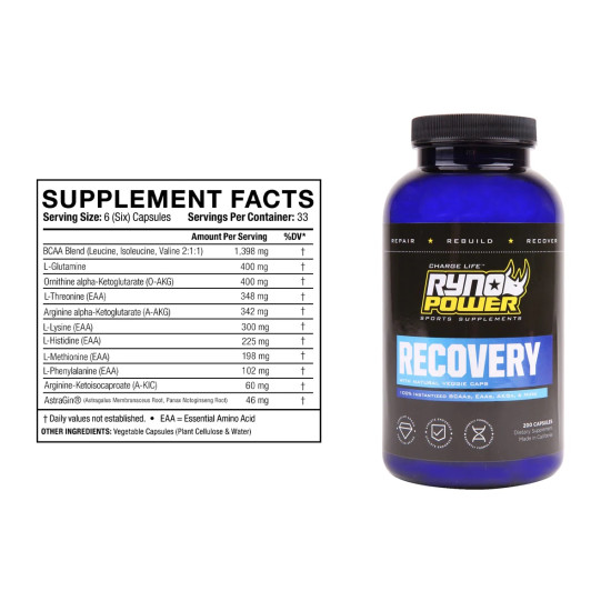Ryno Power - RECOVERY Post-Workout Supplement | 33 Servings (200 Capsules)
