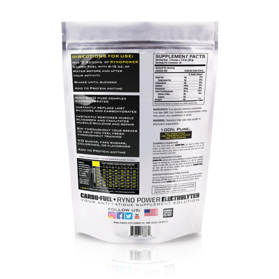 Ryno Power - CARBO-FUEL Stimulant-Free Drink Mix | 18 Servings (2 LBS / 907 G)