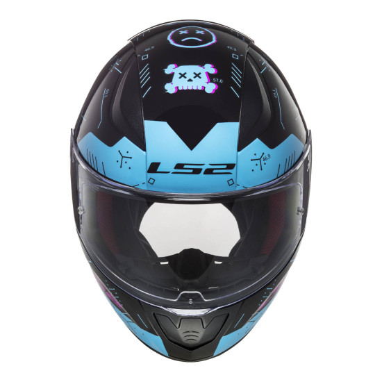 LS2 FF353 - Rapid II Helmet < RAPID PLAYER / BLACK / SKY BLUE / GAME OVER > MOTORCYCLE ROAD HELMET - Sizes XS S M L XL 2XL - ECE22.06