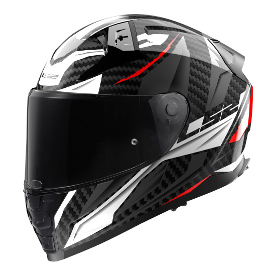 LS2 FF811 - VECTOR II CARBON < SAVAGE CARBON WHITE RED GREY GRAY > SPORT TOURING MOTORCYCLE HELMET WITH INTERNAL DARK TINT SUN VISOR