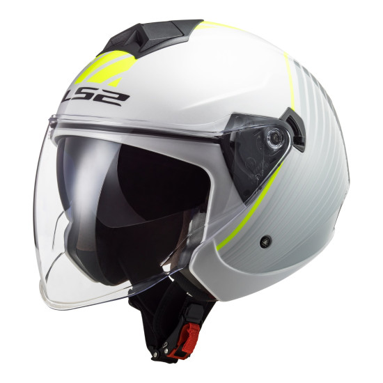 LS2 OF573 - TWISTER II OPEN FACE SCOOTER HELMET < WHITE / SILVER / FLURO YELLOW > MOTORCYCLE ROAD HELMET