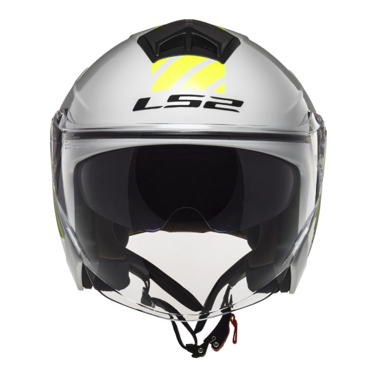 LS2 OF573 - TWISTER II OPEN FACE SCOOTER HELMET < WHITE / SILVER / FLURO YELLOW > MOTORCYCLE ROAD HELMET