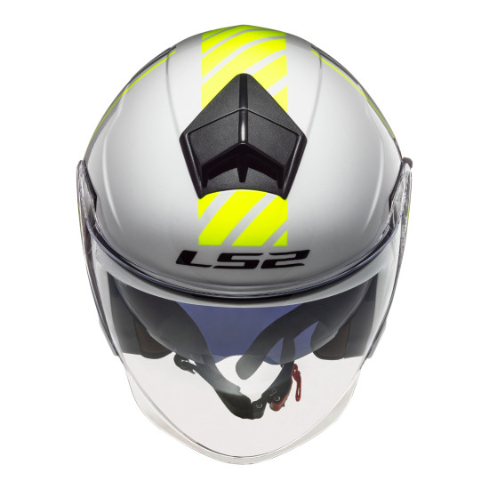 LS2 OF573 - TWISTER II OPEN FACE SCOOTER HELMET < WHITE / SILVER / FLURO YELLOW > MOTORCYCLE ROAD HELMET